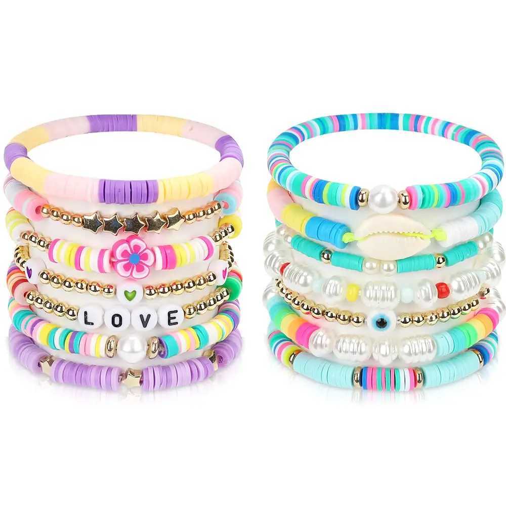 14Pcs/set Bracelets Set LOVE Shell Evil Eye Beaded Polymer Clay Stackable Charm Summer Beach Bracelets for Women GirlsX240921