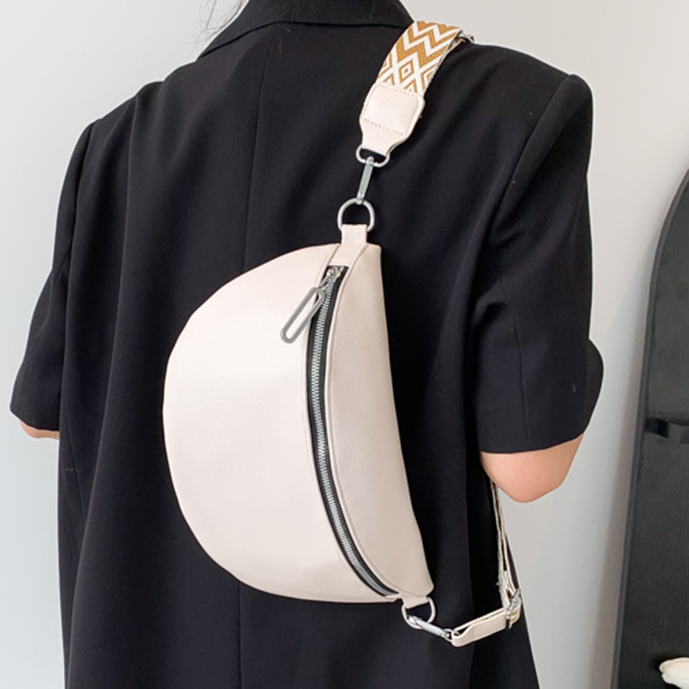 New women's cross PU leather chest wide jacquard strap fashionable shoulder solid color outdoor travel messenger bag