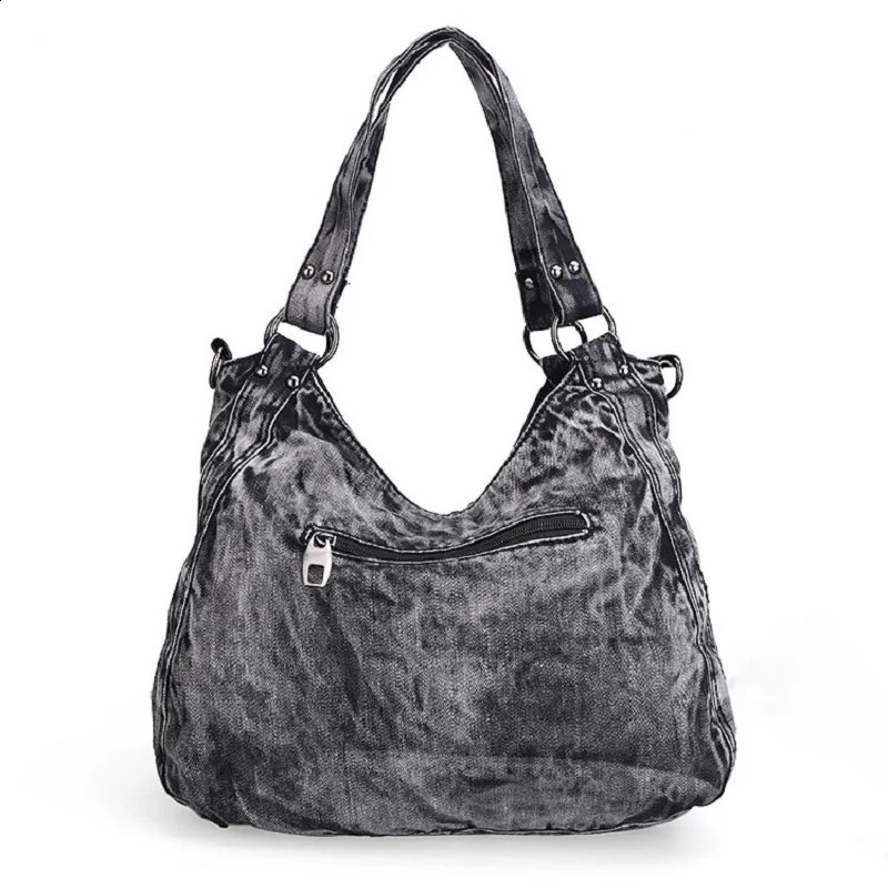 Casual jeans denim womens shoulder bag retro handbag 240919