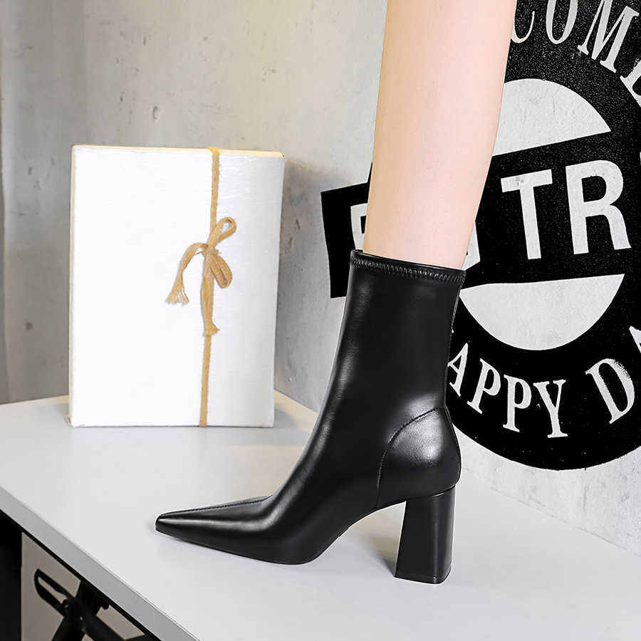 CMM Fashion Simple Sexy Nightclub Slim Thick Heel High Heel Pointed Winter Slim Boots Womens Short Boots