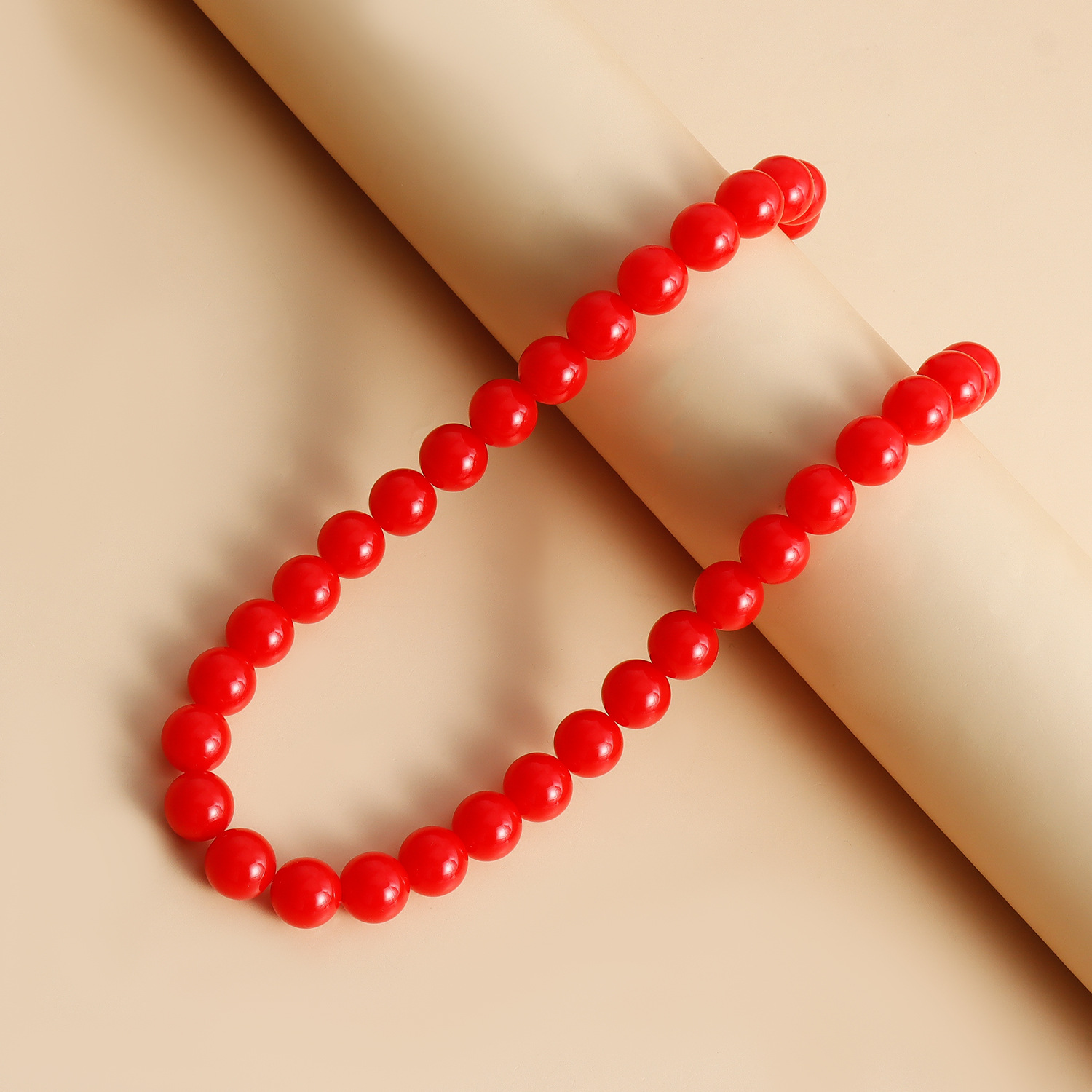 Women's Red Acrylic Bead Necklace with Geometric Design for Collarbone Wear Dangle Earrings Choker Necklace Jewelry Set Party Gifts Dropshipping