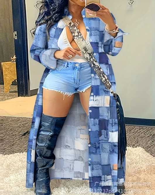 Y2K Trench Coat for Women 2023 Autumn/winter New Fashion Casual Single Breasted Plus Size Plaid Print Buttoned Longline CoatX240921