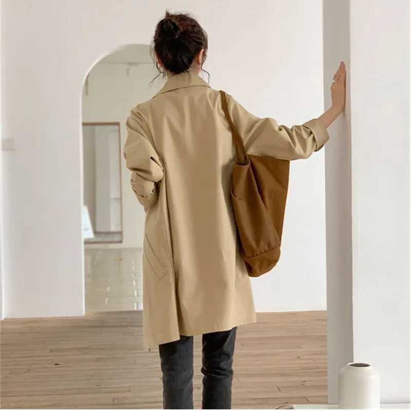 2023 Spring Casaco Feminino Trench Coat Women Loose Windbreaker Coat Female Black Mid-Length Cardigan Outerwear FemaleX240921