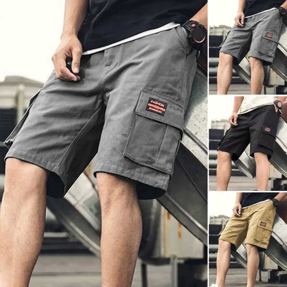 Elastic Waistband Men Shorts Mens Plus Size Cargo Shorts with Multiple Pockets Breathable Fabric Quick-drying for ComfortableX240921