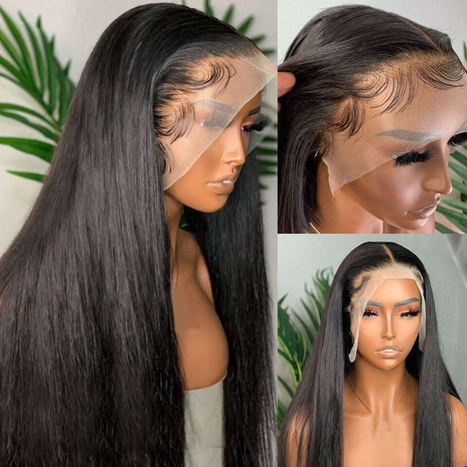 13X4 Front Wig Bone Straight 180% Density Peruvian Remy Human Hair For Black Women Pre Plucked Lace Frontal Wigs