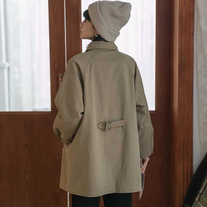 Spring Autumn Retro Simple Mid-length Women Trench Coat Jackets Loose Casual Single Breasted Lapel College Gray Khaki OuterwearX240921