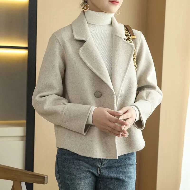 Spring and autumn double-sided wool coat high-end womens fashion simple Korean style loose short wool jacket set collar womens coat W240921
