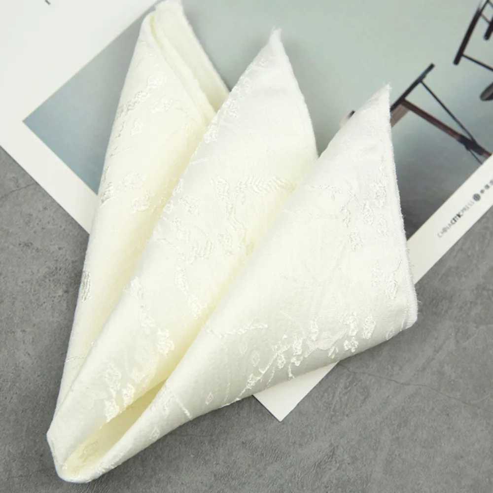 Black White Pocket Square Dark Flower Pattern Solid Color Handkerchief Men Suit Business Chest Scarf Polyester Wine Hanky CravatX240921
