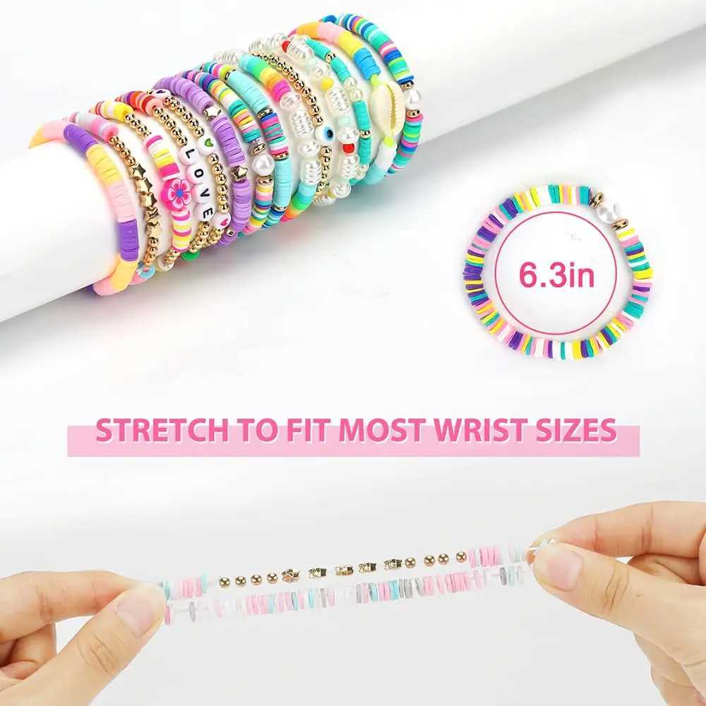 14Pcs/set Bracelets Set LOVE Shell Evil Eye Beaded Polymer Clay Stackable Charm Summer Beach Bracelets for Women GirlsX240921