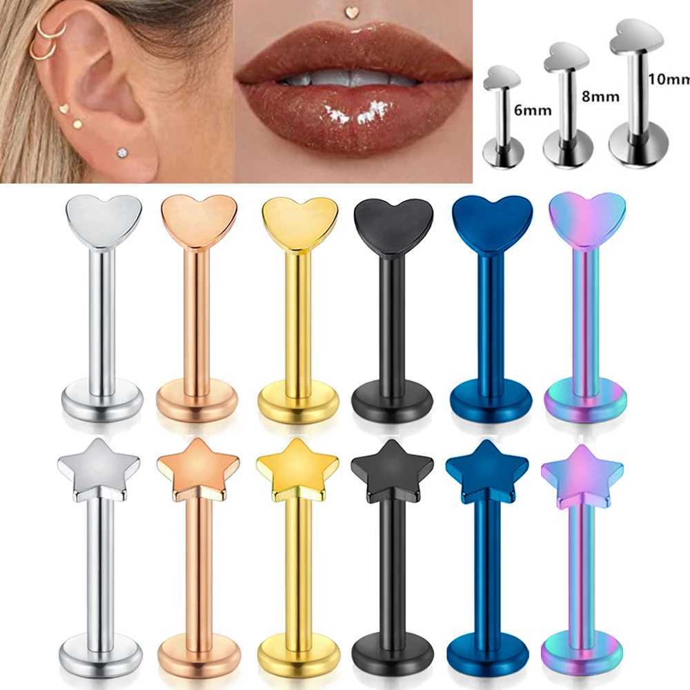 1PC Steel Inernally Thread Labret Stud Rings Piercing Star Heart Shape Ear Cartilage Tragus Orelha Stud Helix Piercing Jewelry Y240921