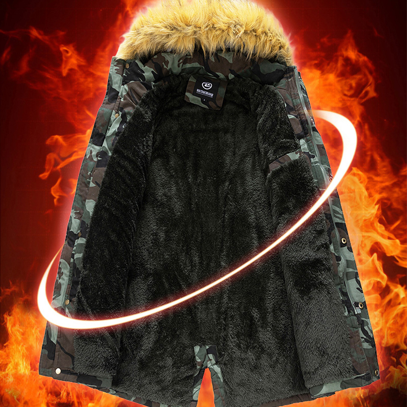 Winter Camouflage Men Windproof Warm Long Jacket Coat Mens Fashion Fur Collar Thicken Outwear Casual Brand Parkas