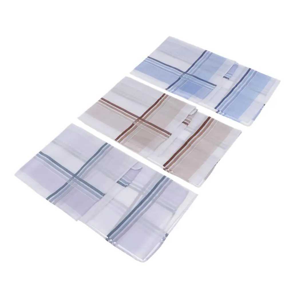 3x Mens Handkerchiefs Plaids Square Hanky Washable Soft Kerchiefs HankieX240921