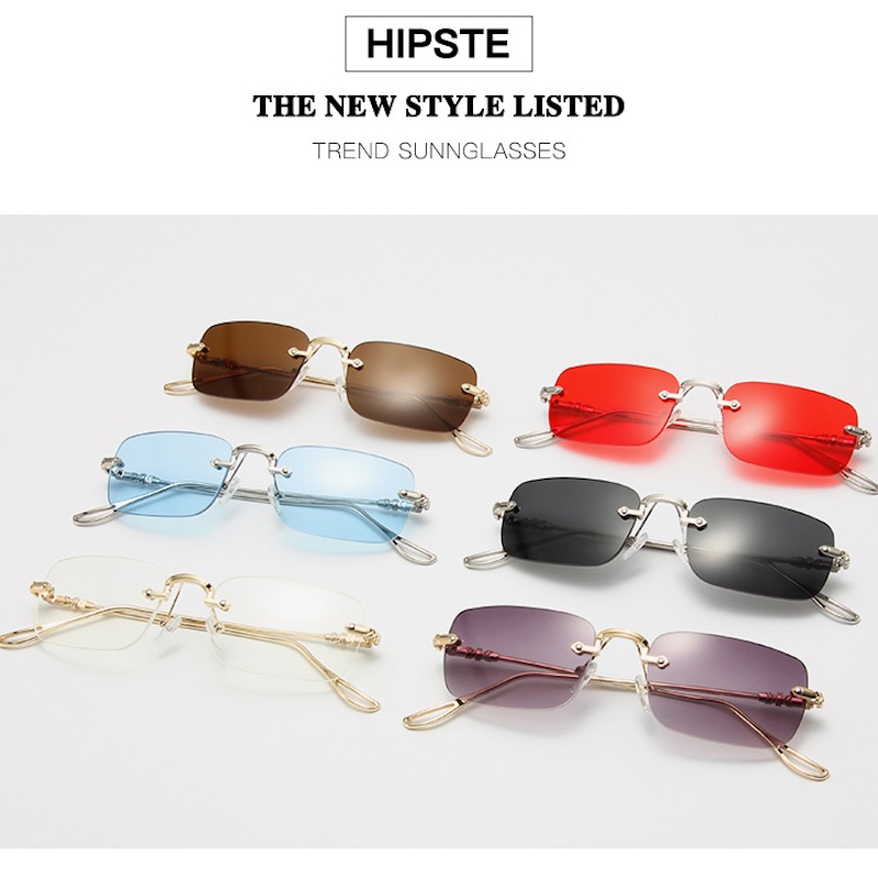 Square Rimless Sunglasses Men Rectangle Fashion Popular Men Shades Small Sun Glasses For Female Male Summer Traveling Purple S138 IVISTA