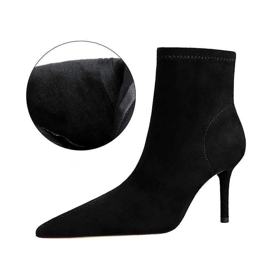 CMM Simple Thin Heel High Heel Suede Pointed Sexy Nightclub Slim High Heel Boots Short Tube Womens Boots