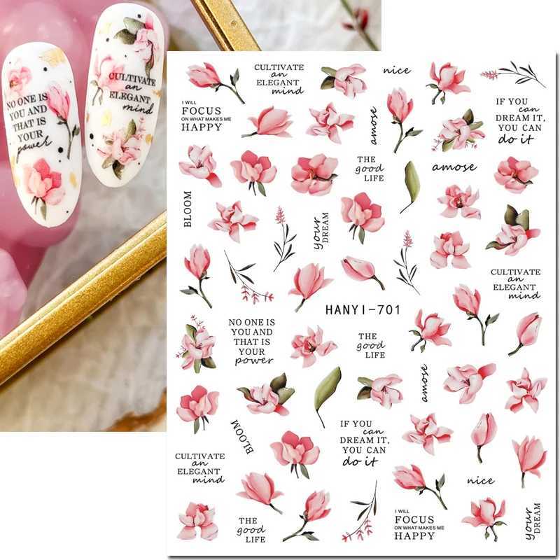 3D nail art adhesive slider sticker pink peony frog flower Buds letter sticker used for nail decoration handmade techniques beauty stickers W240823