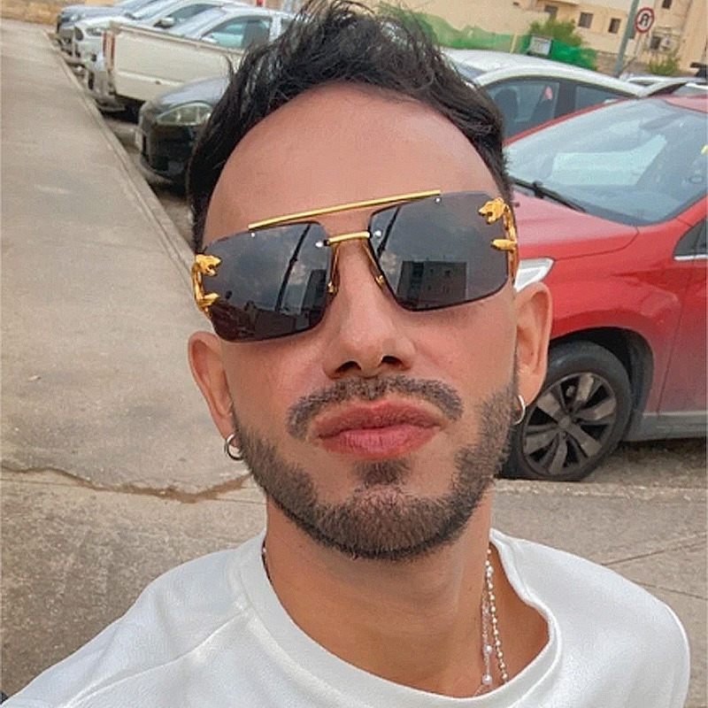 Square Rimless Sunglasses Men Rectangle Fashion Popular Men Shades Small Sun Glasses For Female Male Summer Traveling Purple S136 IVISTA