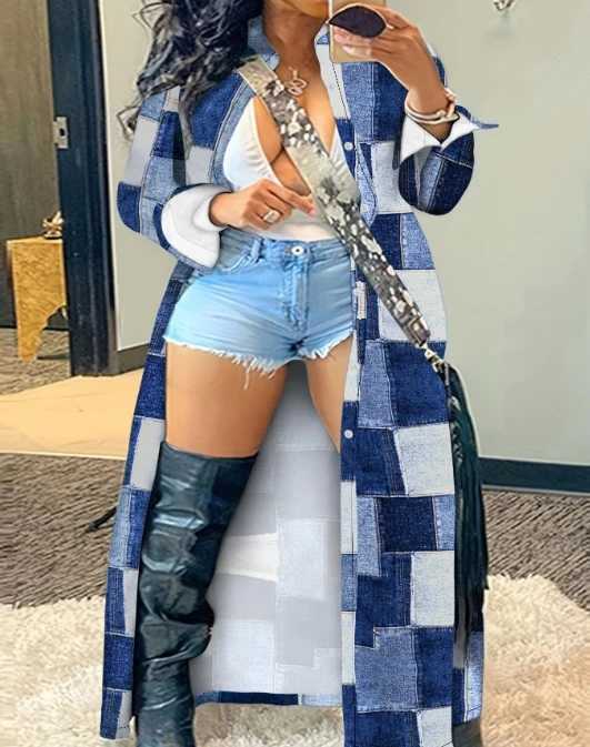 Y2K Trench Coat for Women 2023 Autumn/winter New Fashion Casual Single Breasted Plus Size Plaid Print Buttoned Longline CoatX240921