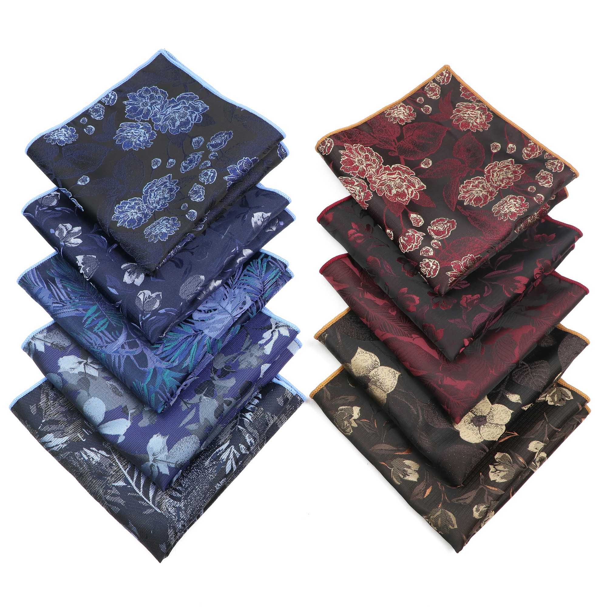 New Print Floral Leaves Dot Hankies 26cm Width Pocket Square Novelty Casual Deep Color Handkerchief Suit Hanky Gift AccessoryX240921