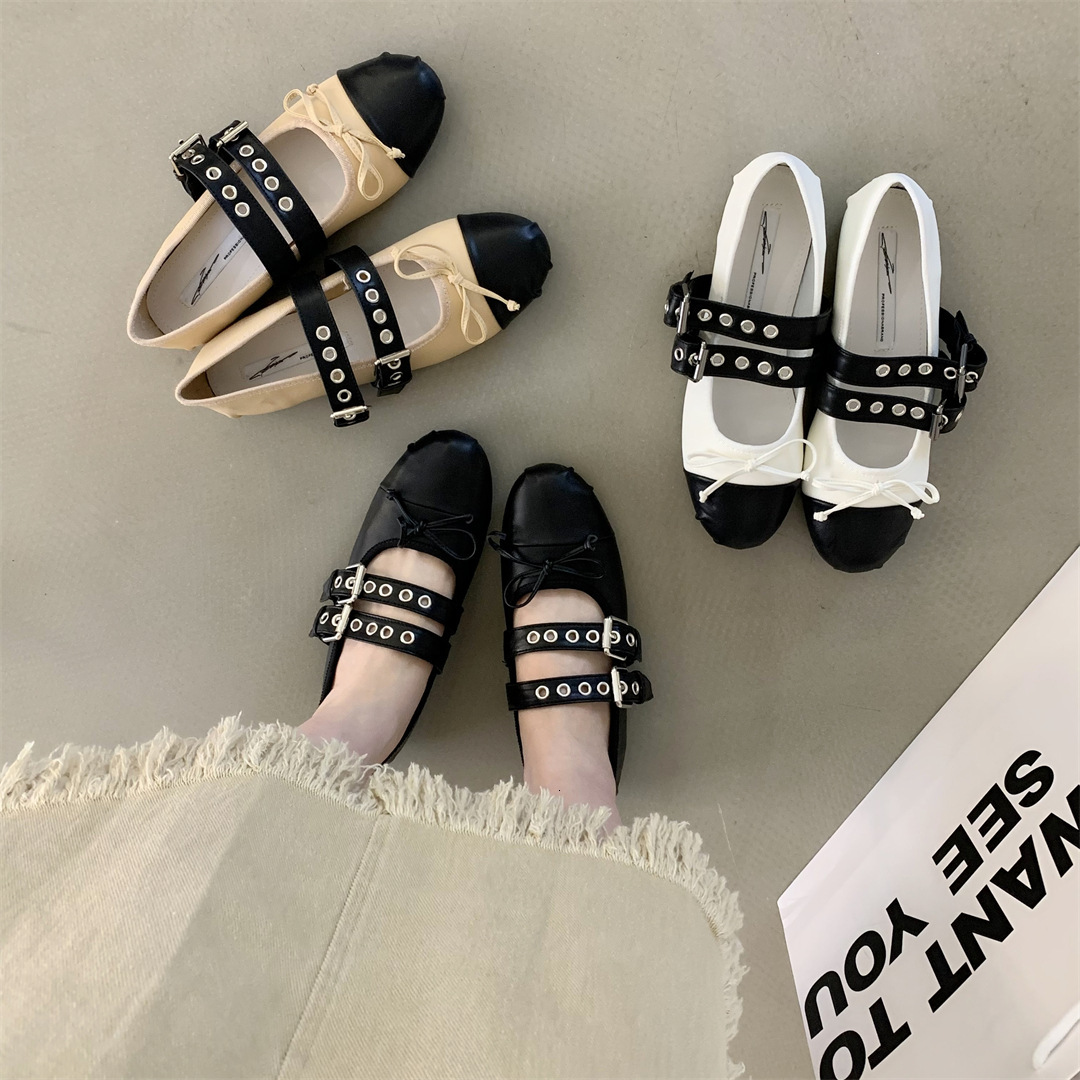 French bow ballet Mary Jane shallow mouth flat sole single shoes, 2024 autumn women's shoes