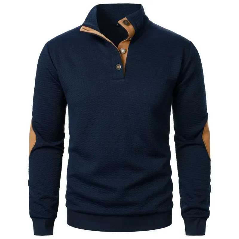 Mens long sleeved sweatshirt casual button up/stand up Henley polo shirt Pullover sweatshirt lightweight streetwear W240921