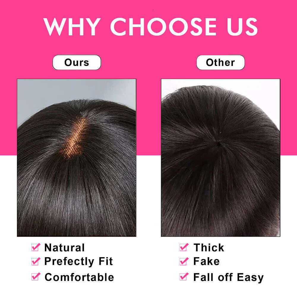 Fake 100% Human Hair Wig With Bangs For Women Cheap Brazilian Realistic Scalp Straight Lace Front Bob Fringe Wigs 30Inch