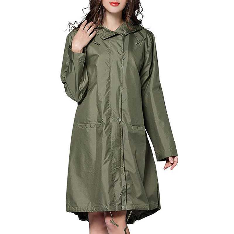 Fashion Women Rain Coat Solid Color Portable Outdoor Hiking Zipper Long Poncho Rain Jacket Cover Waterproof Hooded RaincoatX240921