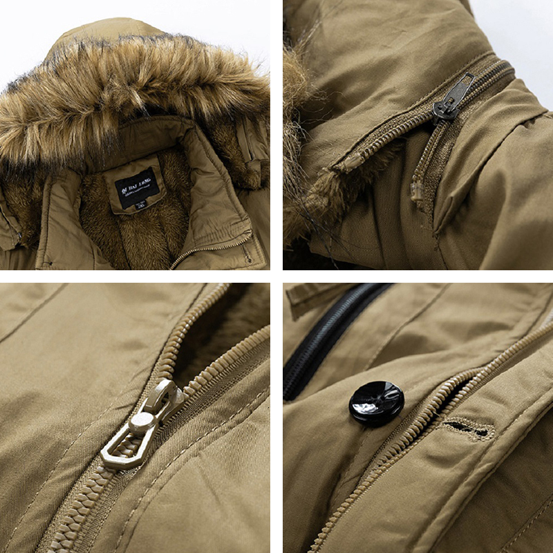 Winter New Men Warm Thick Fleece Long Parka Mens Fashion Fur Collar Windproof Detachable Hat Jacket Brand Clothing Male