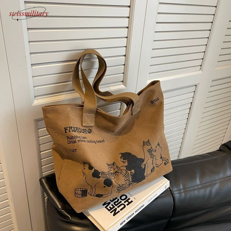 Large capacity canvas women in 2024, new single shoulder for mothers, student class tote bag #12 Swissmilitary
