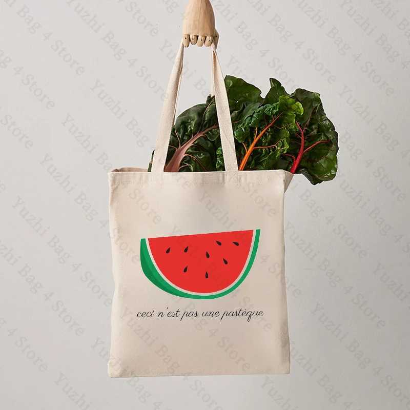 This Is Not A Watermelon Magritte Parody Watermelon Pattern Canvas Tote Bag Against War Womens Peace Reusable Shopping Bag Z250224
