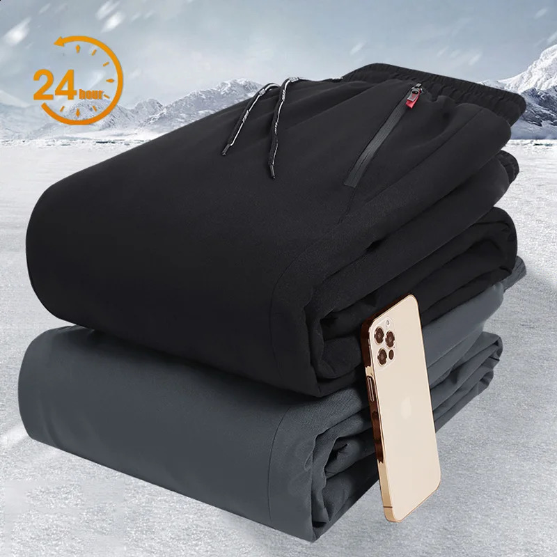 Winter Men Warm Down Pants Thick Sweatpants Drawstring Trousers Men Fleece Running Pants Warm Velvet Ankle-Tied Pants Joggers 240913