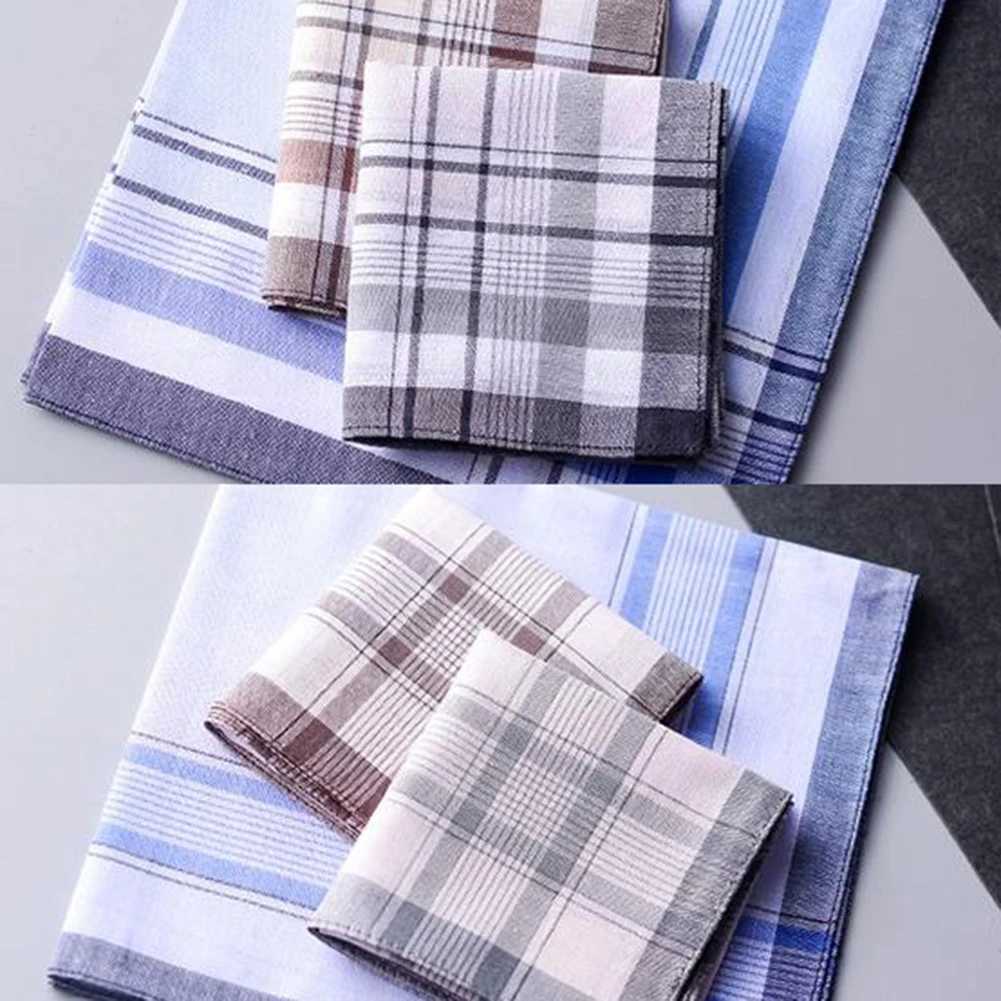 Square Plaid Stripe Handkerchiefs Mens Retro Pocket Cotton Classic Towel for Wedding Parties 38 * 38cm Random W240921