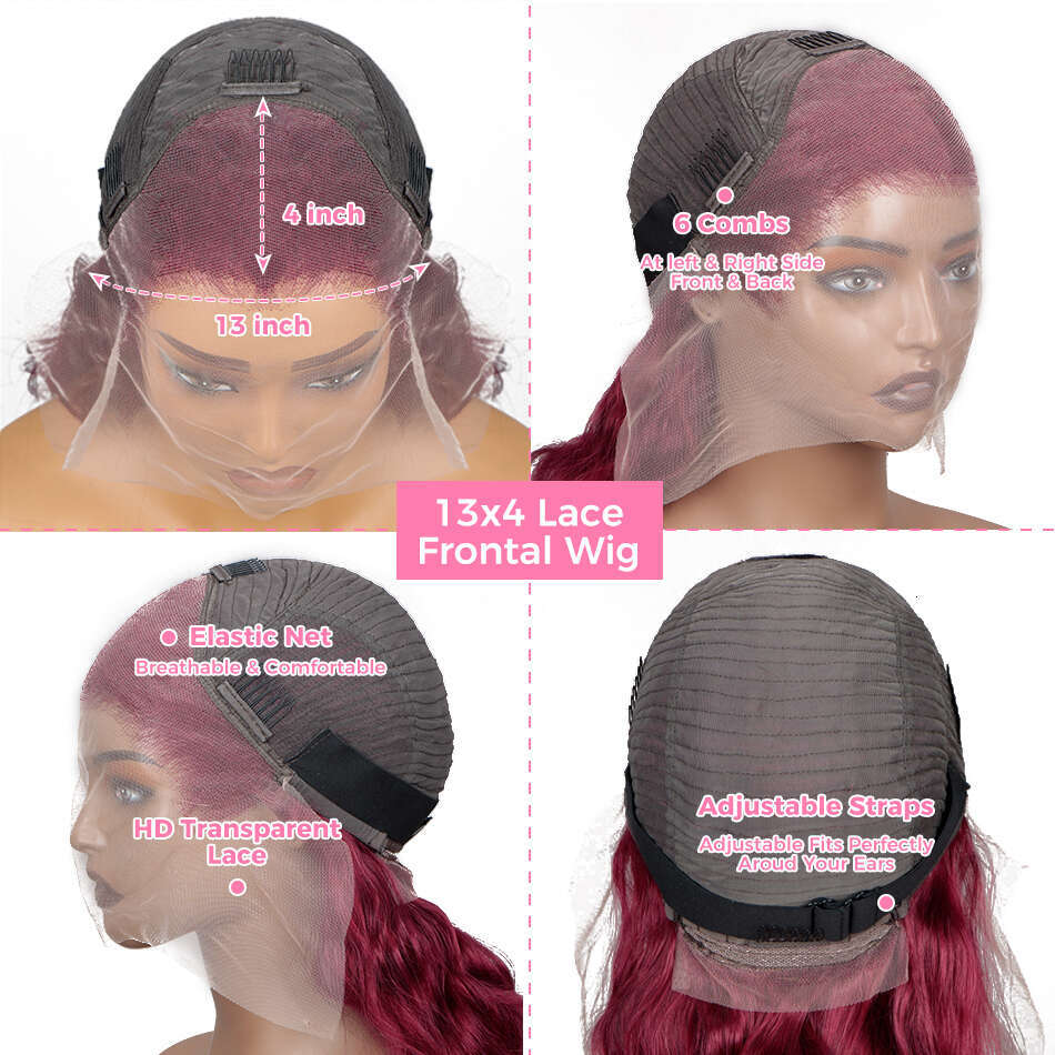200 Density 13x4 HD Frontal Wig 99j Bury human haie wig Body Wave Lace Front Human Hair Brazilian For Women