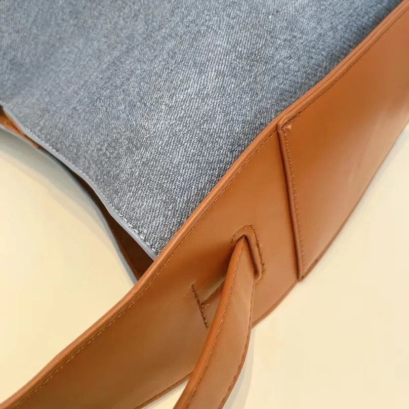 High quality genuine leather denim bucket bag large capacity handbag womens 240919
