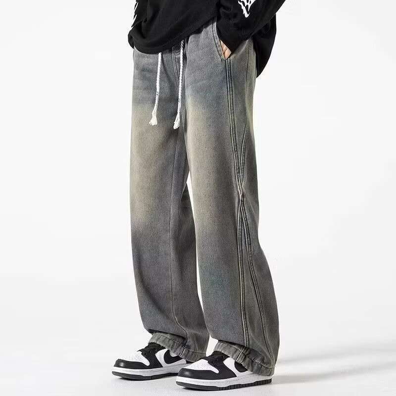 American high street fashion brand men's jeans with a hanging feel, loose straight leg pants, washed and durable, summer casual versatile pants