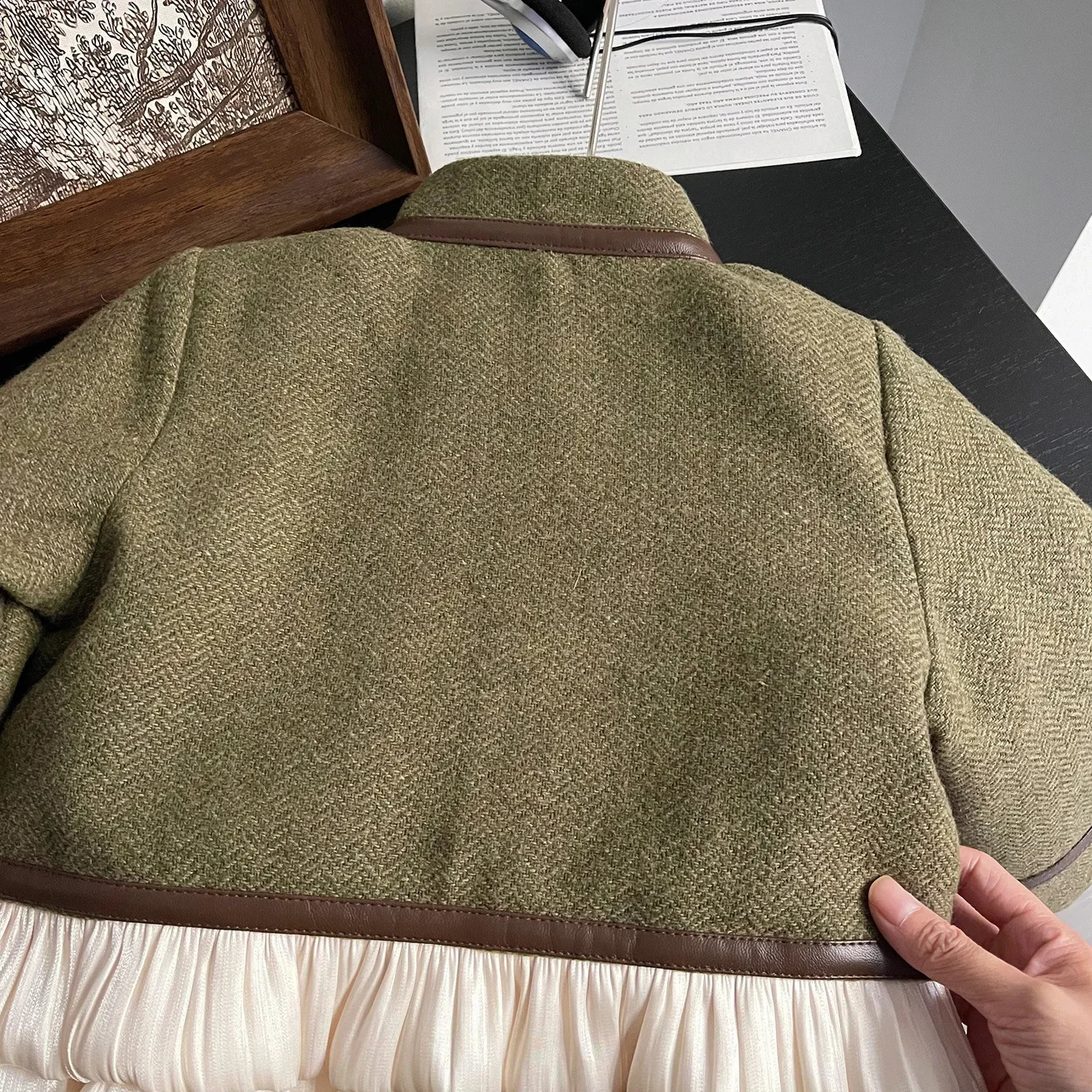 Childrens Sets Winter Season Korean Simple Girls Green Baby Two Piece Loose Flower Edge Skirt Open Stitch Cotton 240913