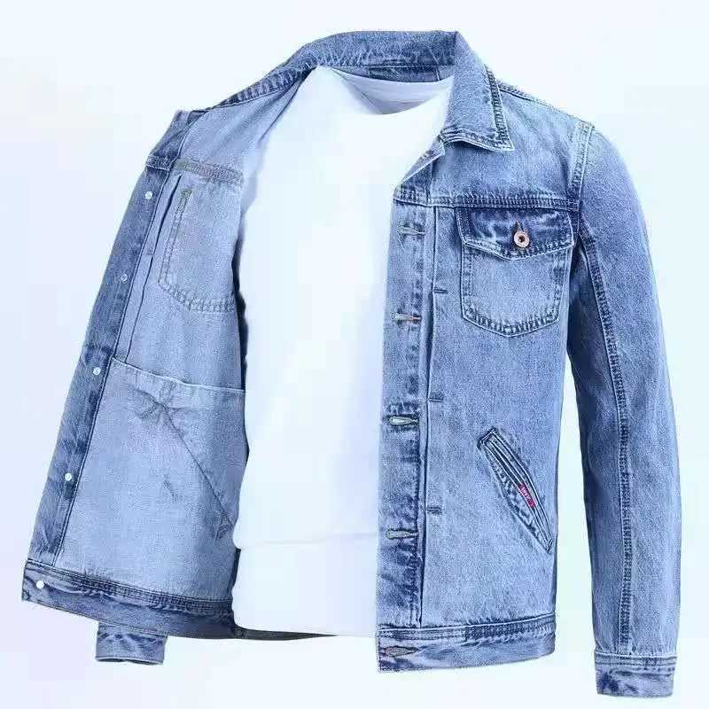 Mens Jean Coats button wide shoulder mens denim jacket light blue Korean fashion popular fabric low-cost G W241011