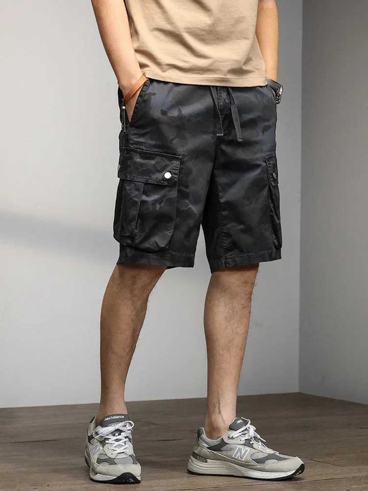 Summer Mens Cargo Shorts Multi-Pockets Washed Cotton Straight Short Pants Male String Banding Camouflage Casual ShortsX240921