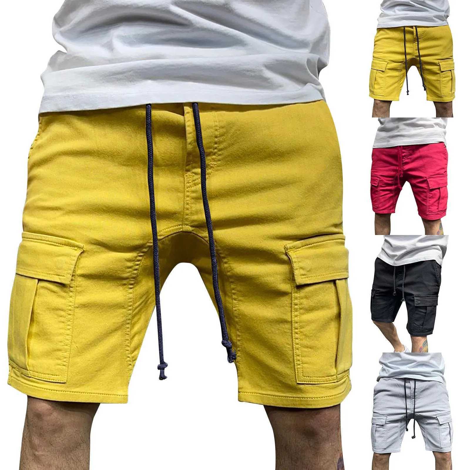 Male Casual Mid Waist Shorts Pant Solid Mechanic Pants for Men Many Pockets Pants Cargo Pants for Men Relaxed Fit with FoamX240921