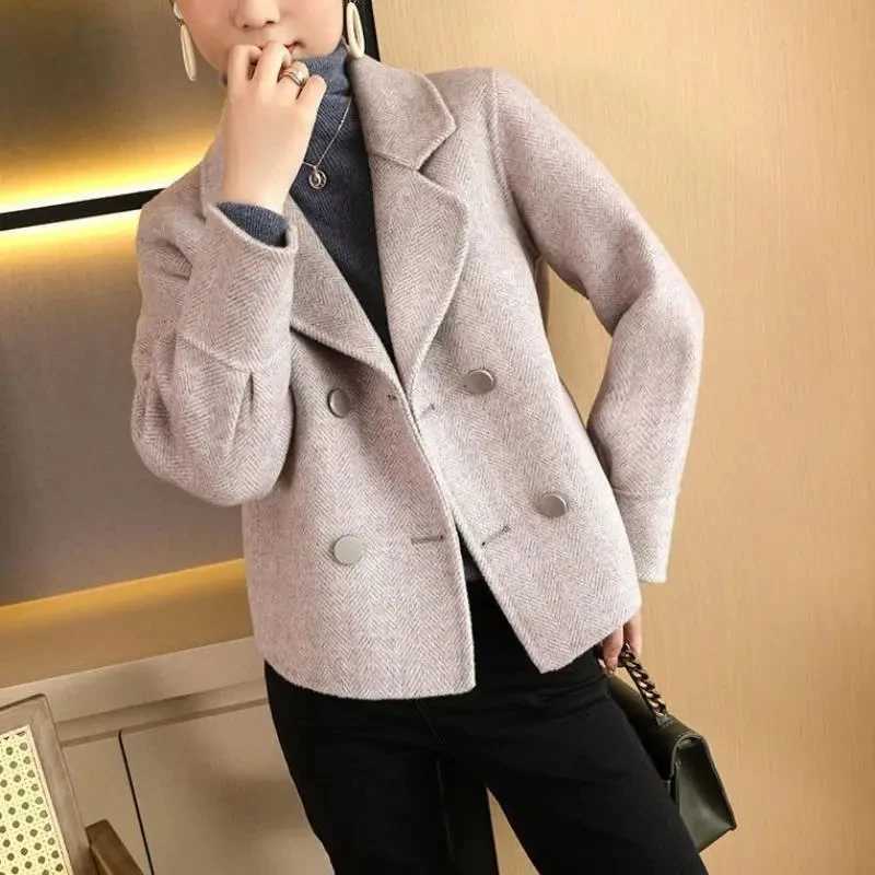 Spring and autumn double-sided wool coat high-end womens fashion simple Korean style loose short wool jacket set collar womens coat W240921