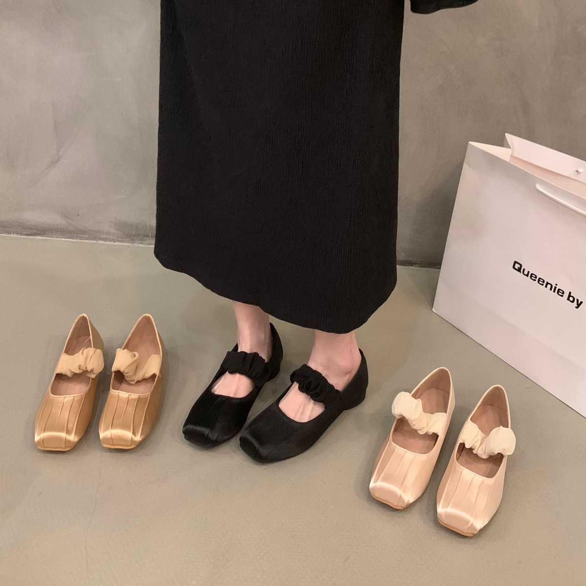 High Heels Shoes for Women - Square Toe Ballet Clunky Heel, Beige Black Khaki 80a9