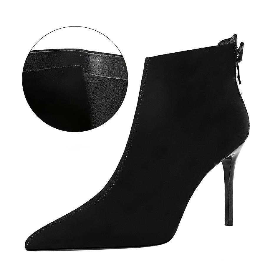 CMM Fashion Sexy Nightclub Show Thin Heel High Heel Suede Back Lace Pointed Winter Boots