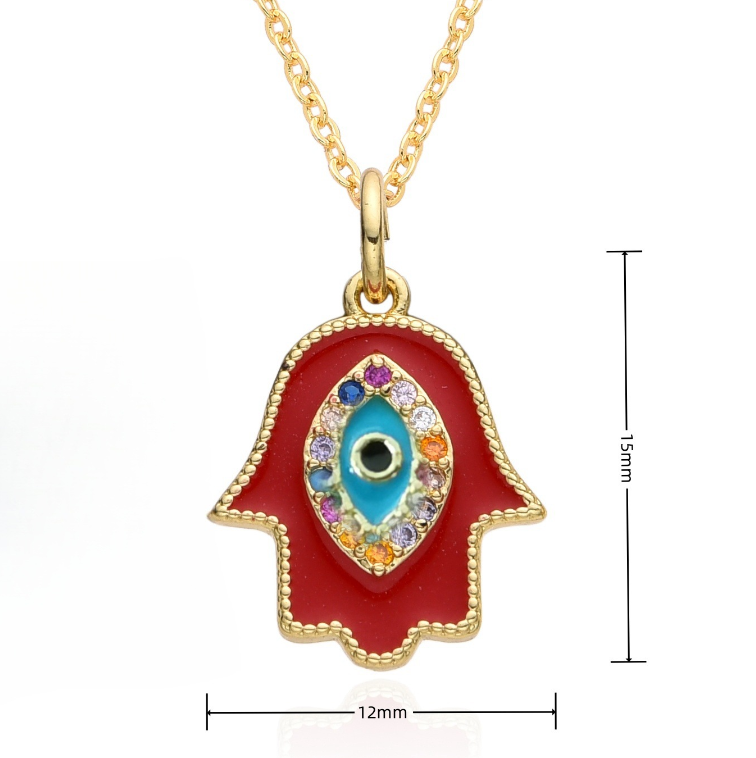 New Fashion Geometric Eye Pendant Necklace Gold-plated Copper Rhinestone Colorful Drop Oil Necklace Women Jewelry Accessories
