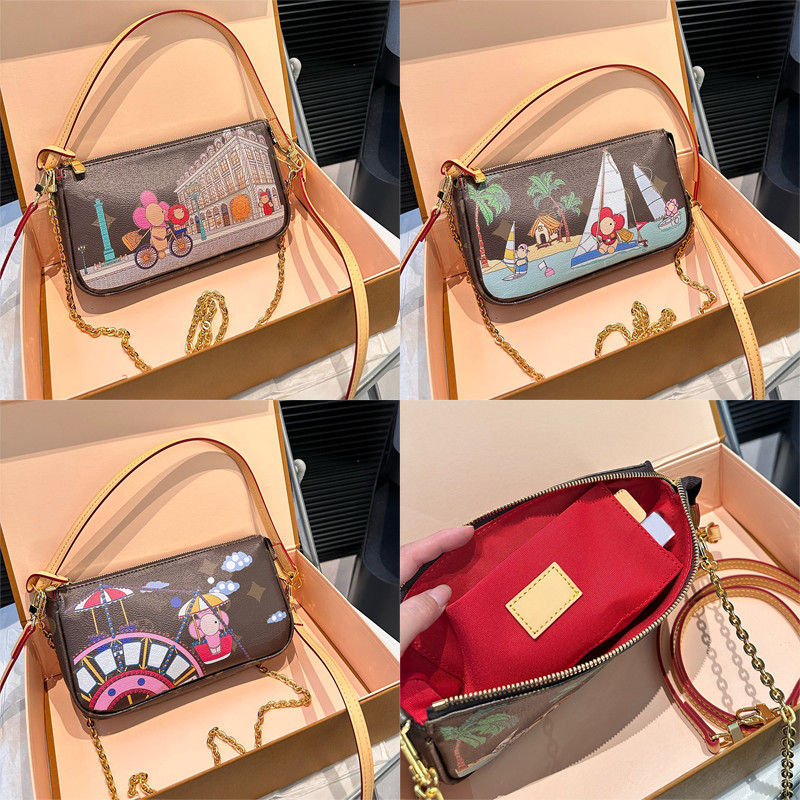 Underarm Mahjong Bag Classic Old Flower Chain Pouch Vintage Single Shoulder Crossbody Women's Leather Evening Tote Lively Bag