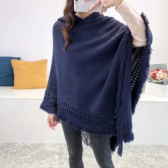 Spring/Summer New Womens Winter Knitted Hoodie Raincoat Corner Hook Weaving Tassel Shawl Bag Sweater Hoodie for Girls Warm Khaki W240921