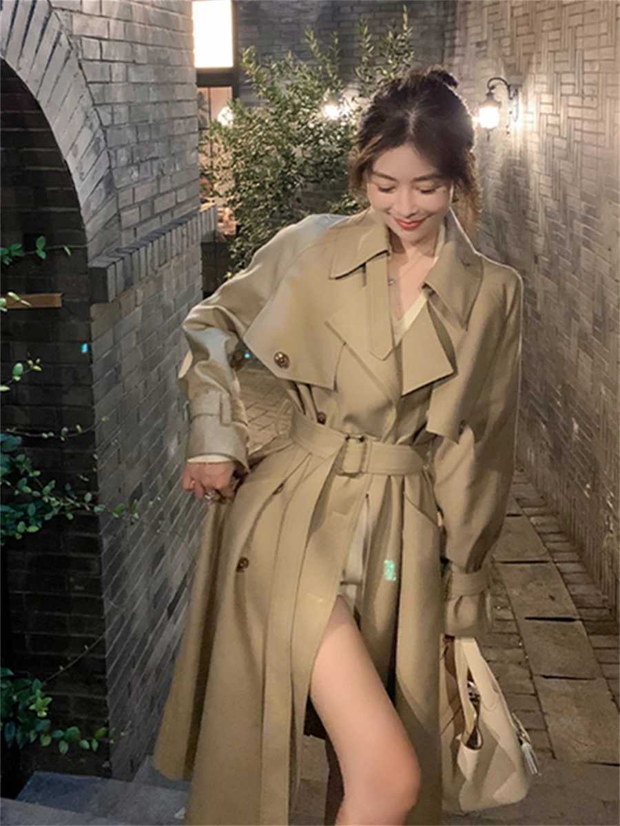 Long Trench Women Autumn Winter 2022 New Double Breasted Belted Loose Korean Jacket Office Lady Outerwear Female Fashion CoatsX240921