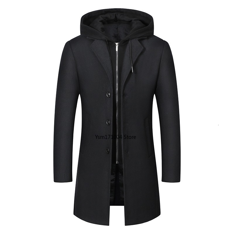 Winter Men's Woolen Hooded Fake Two Piece Thickened Long Cashmere Coat Business Casual High Quality Men Park Coat Men