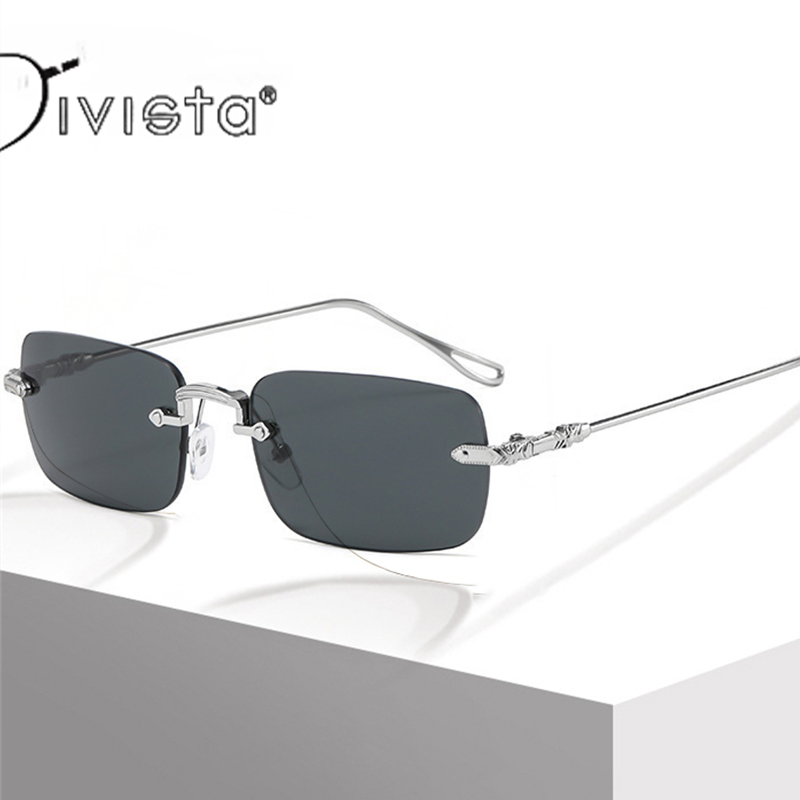 Square Rimless Sunglasses Men Rectangle Fashion Popular Men Shades Small Sun Glasses For Female Male Summer Traveling Purple S138 IVISTA