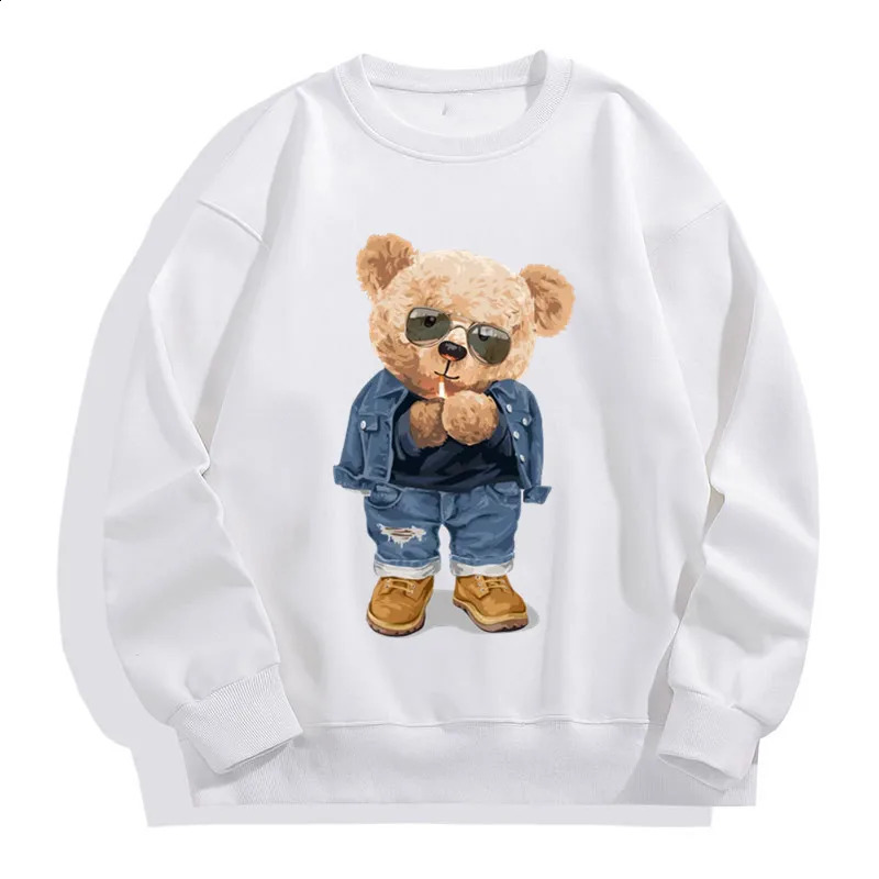 Mens Round Neck Pullovers Autumn Winter Outdoor Male Funny Pose Teddy Bear Pattern Print Sweatshirts Fashion Casual Pullover 240918