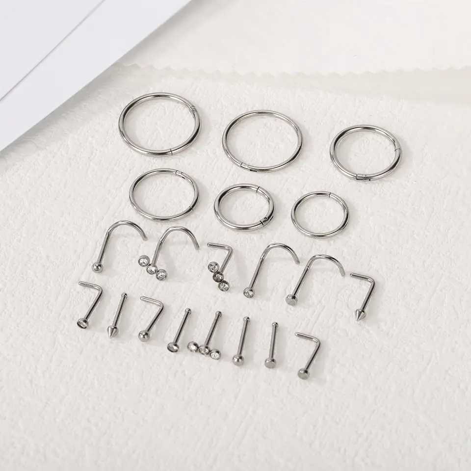 1pcs Surgical Steel Nose Ring 16G 18G 20G Hypoallergenic Studs Set L Shape Body Piercing Hoop Lip Ear for Women Men Y240921