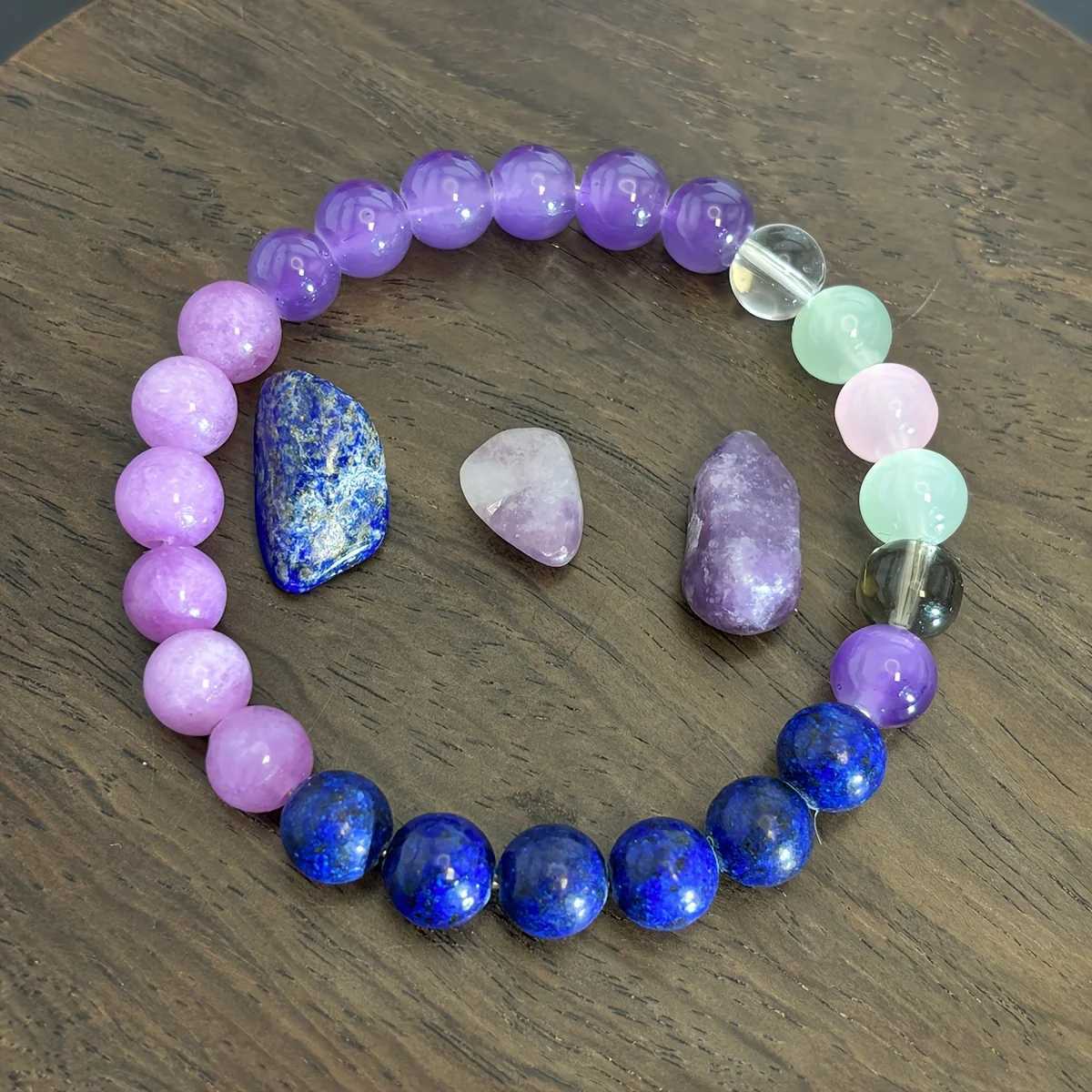 1pc/Anti-Anxiety Stress Reduction Crystal Bracelet Sodalite Fluorite Amethyst Lepidolite - 8mm Stone Jewelry GiftX240921